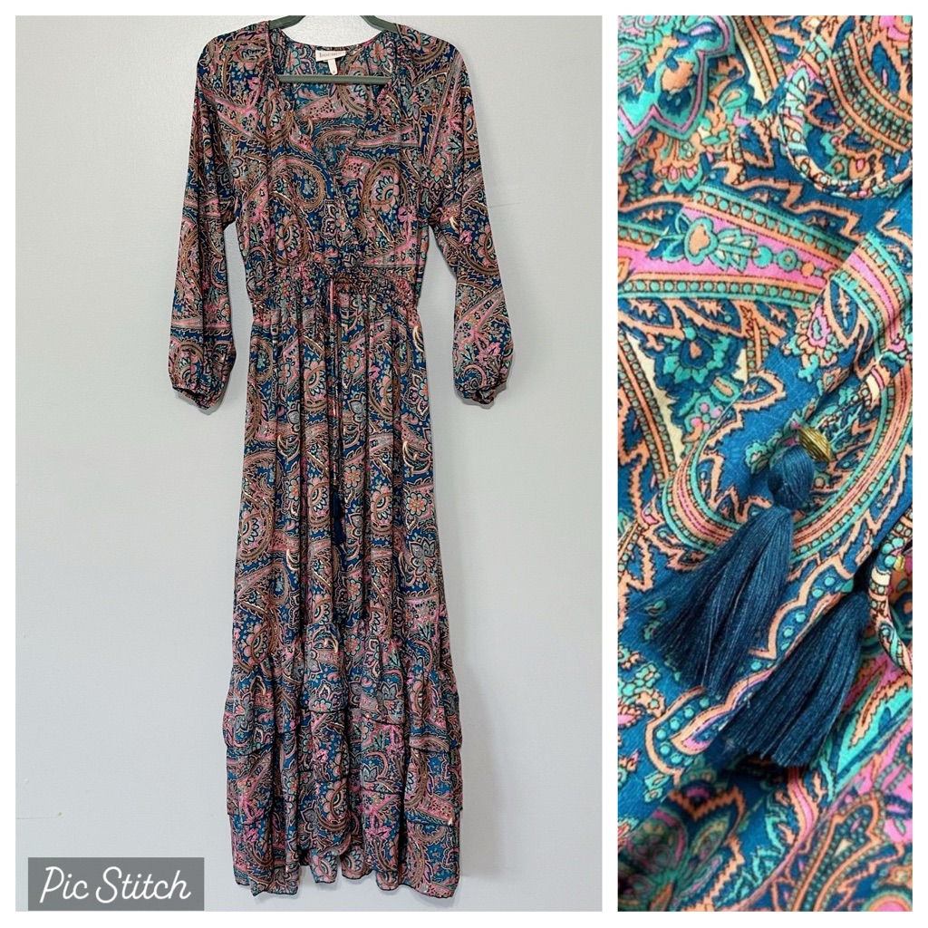 Anthropologie Boemo Bohemian Tiered Hem Paisley Maxi Dress Size Medium
